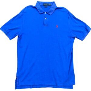 Ralph Lauren Blue Button-Down Polo Shirt Men’s L Red Embroidered Logo Cotton